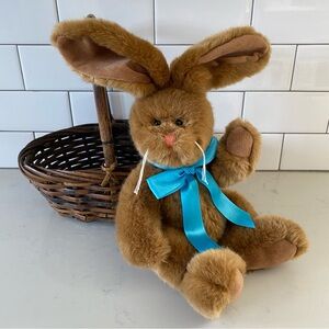 Brown Plush Bunny with Blue Bow